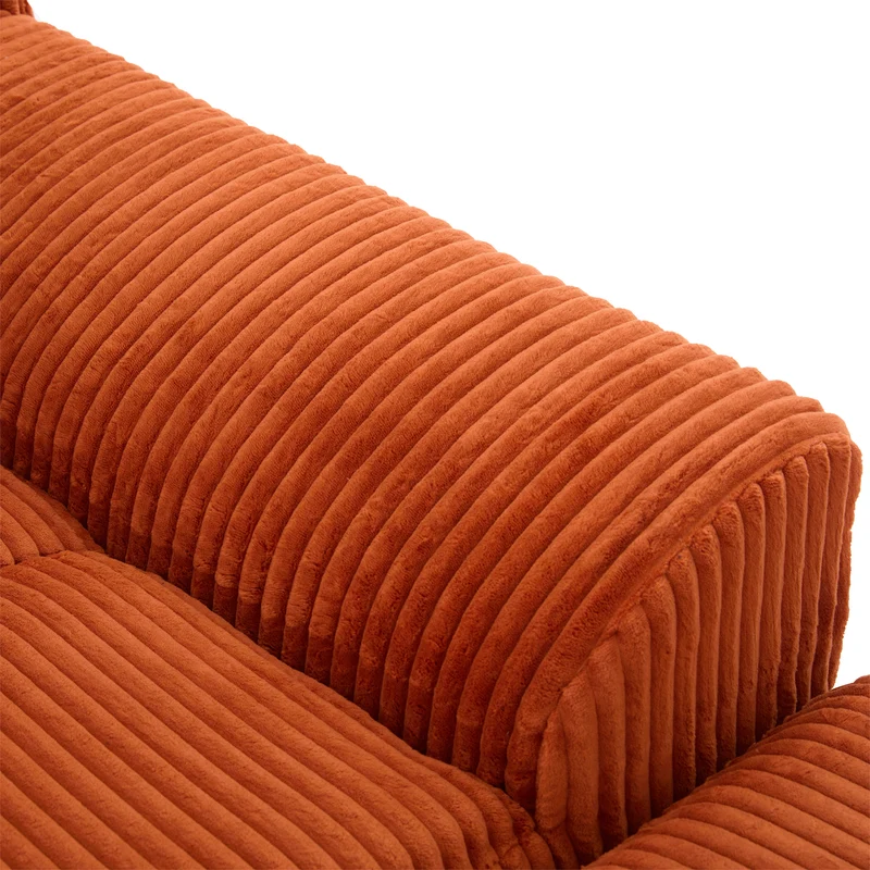 Canapé simple fauteuil XXL en velours côtelé orange, dossier profond, repose pied, coussin & poches latérales, sans montage NEBKHAMOUND