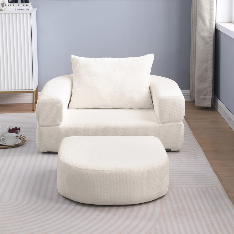 Canapé fauteuil convertible 2-en-1 matelas de sol modulable en chenille blanc avec oreiller intégré SUGARSECRET