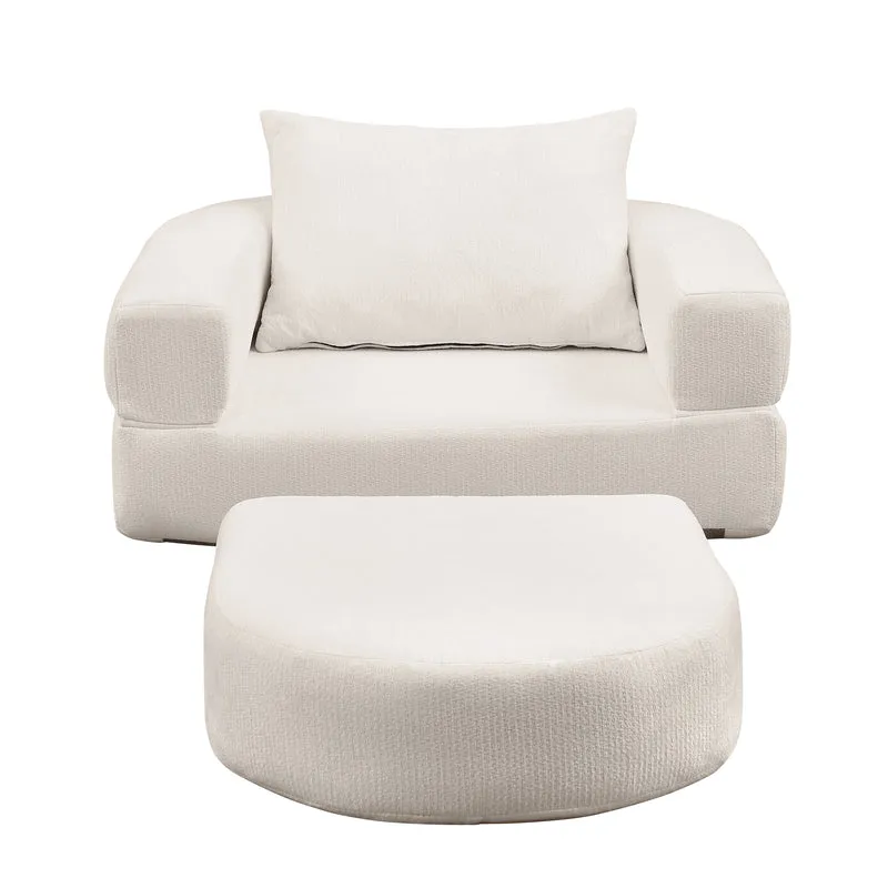 Canapé fauteuil convertible 2-en-1 matelas de sol modulable en chenille blanc avec oreiller intégré SUGARSECRET