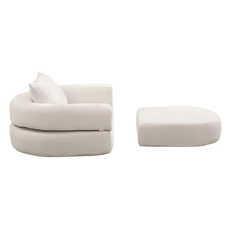 Canapé fauteuil convertible 2-en-1 matelas de sol modulable en chenille blanc avec oreiller intégré SUGARSECRET
