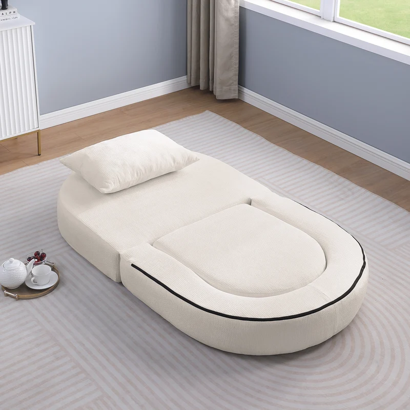 Canapé fauteuil convertible 2-en-1 matelas de sol modulable en chenille blanc avec oreiller intégré SUGARSECRET
