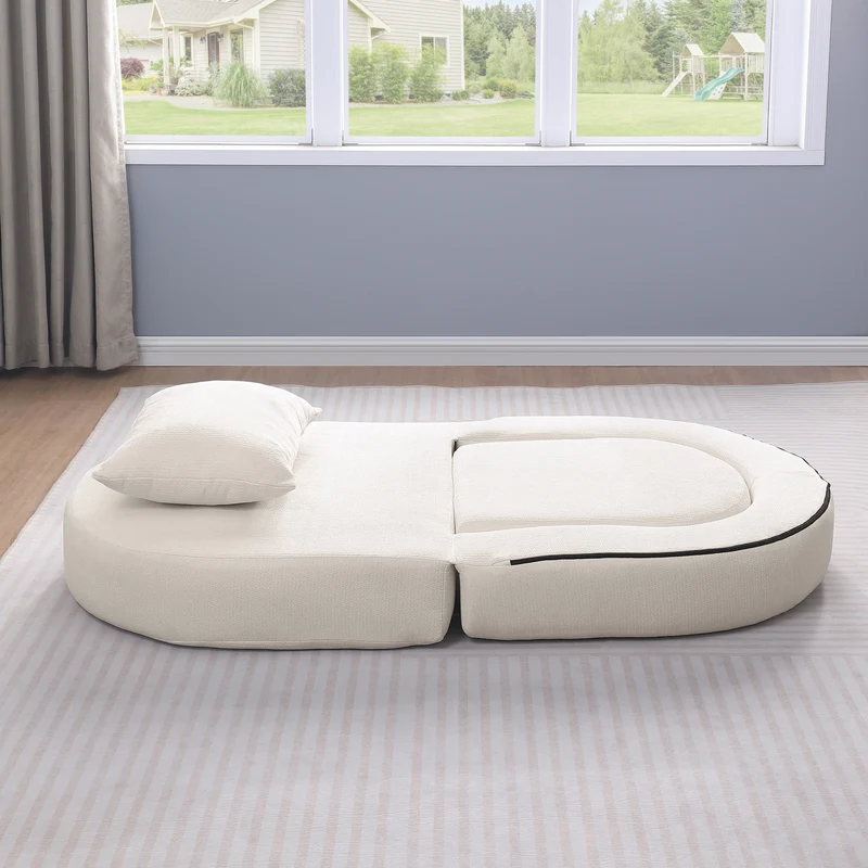 Canapé fauteuil convertible 2-en-1 matelas de sol modulable en chenille blanc avec oreiller intégré SUGARSECRET