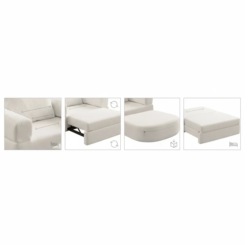 Canapé fauteuil convertible 2-en-1 matelas de sol modulable en chenille blanc avec oreiller intégré SUGARSECRET