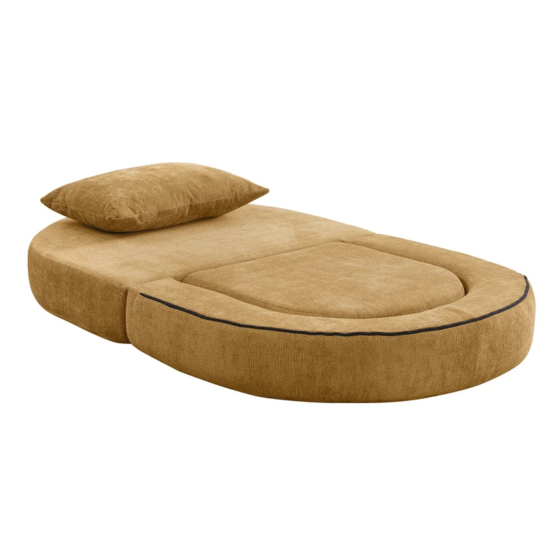 Canapé fauteuil convertible 3-en-1 matelas de sol modulable en chenille jaune avec oreiller intégré DRAGLINE