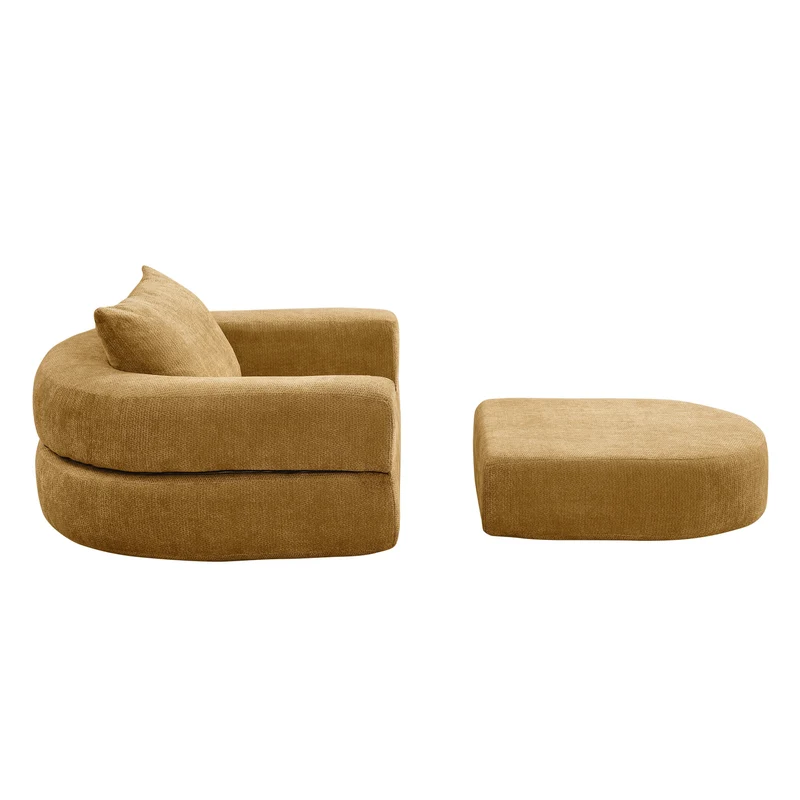 Canapé fauteuil convertible 3-en-1 matelas de sol modulable en chenille jaune avec oreiller intégré DRAGLINE