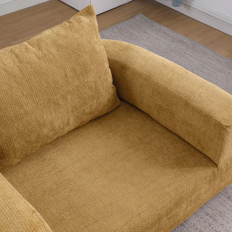 Canapé fauteuil convertible 3-en-1 matelas de sol modulable en chenille jaune avec oreiller intégré DRAGLINE