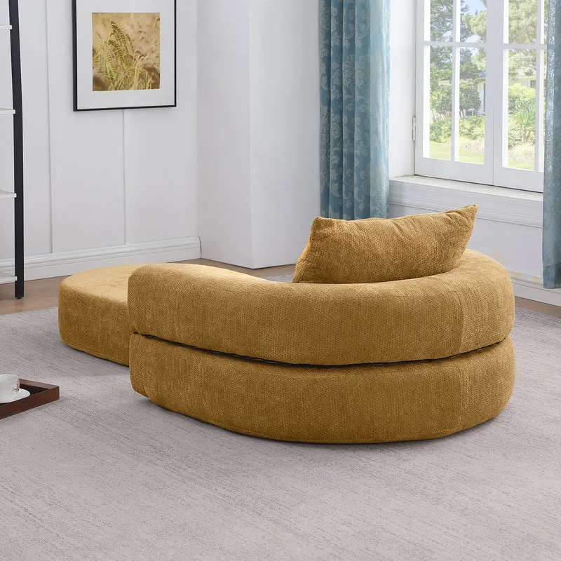 Canapé fauteuil convertible 3-en-1 matelas de sol modulable en chenille jaune avec oreiller intégré DRAGLINE