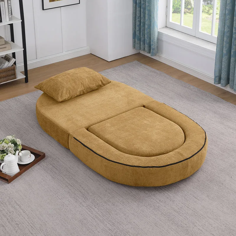 Canapé fauteuil convertible 3-en-1 matelas de sol modulable en chenille jaune avec oreiller intégré DRAGLINE