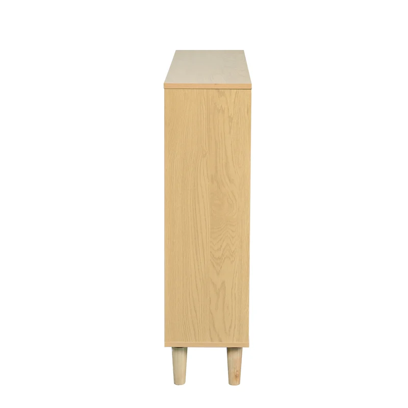 Meuble à chaussures effect chêne clair et rotin avec 4 portes abattantes BASALTCREV
