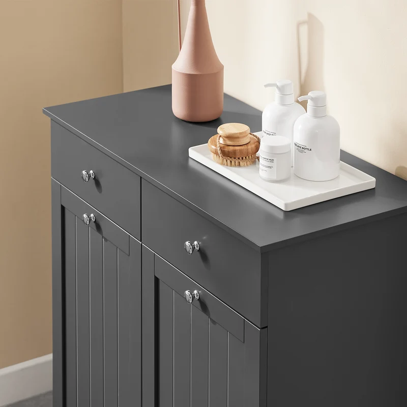 SoBuy BZR33-II-DG Meuble Salle de Bain avec Panier à Linge, 2 Tiroirs, Grande Capacité, pour Salle de Bain et WC, Rangement Optimisé – L78×P38×H90 cm, Gris