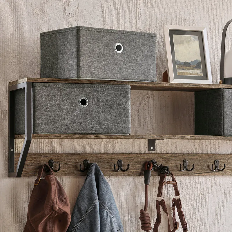 SoBuy FHK26-N Portemanteau Mural Meuble d’Entrée Vestiaire Portant à Vêtements Étagère Murale avec 3 Paniers et 7 Crochets Doubles, Style Industriel 100x20x30 cm
