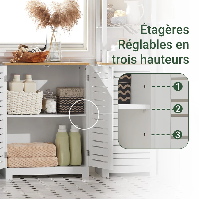 SoBuy BZR41-W Meuble Salle de Bain avec Étagères Réglables, Format Compact, Gain de Place, Usage Polyvalent, Rangement Optimisé – L60×P30×H82 cm, MDF, Blanc