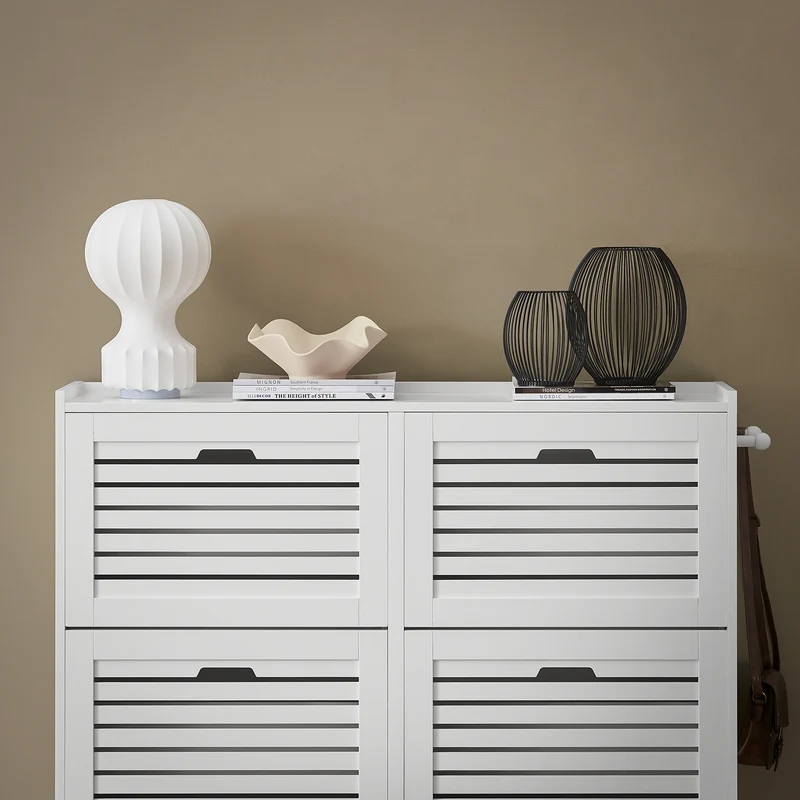 SoBuy FSR145-W Armoire à Chaussures 6 Abattants avec 2 Crochets – 115 × 30 × 112 cm, Blanc