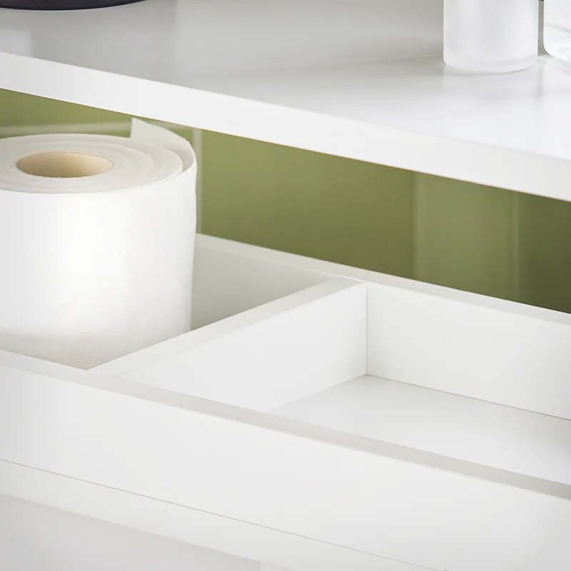 SoBuy BZR02-W Meuble Salle de Bain à Roulettes avec 2 Portes Coulissantes – L70×P20×H71 cm, Charge 30 kg, MDF E1, Blanc