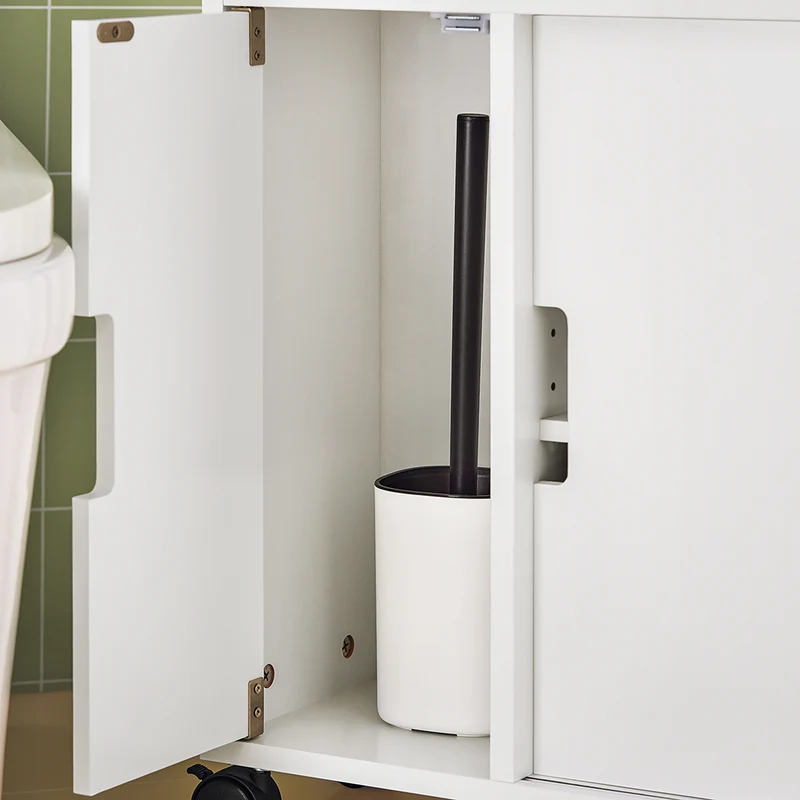SoBuy BZR02-W Meuble Salle de Bain à Roulettes avec 2 Portes Coulissantes – L70×P20×H71 cm, Charge 30 kg, MDF E1, Blanc