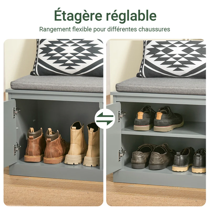 SoBuy FSR131-HG Banc d’Entrée avec Coussin Rembourré et 2 Tiroirs – Charge 150 kg – Gris