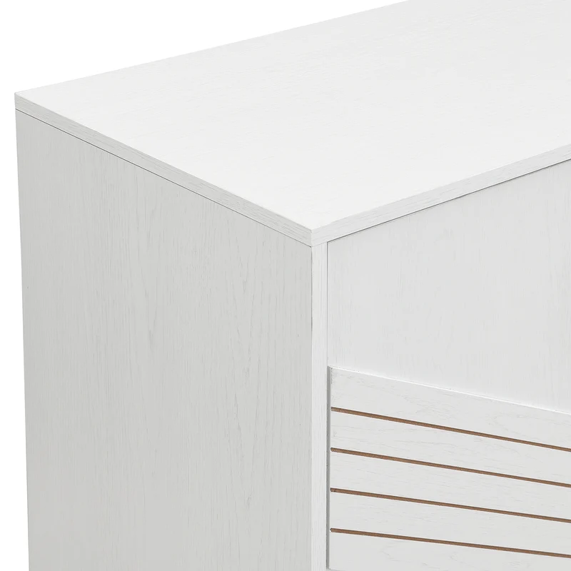 Buffet moderne blanc 4 portes texturés et accents dorés THRUKS