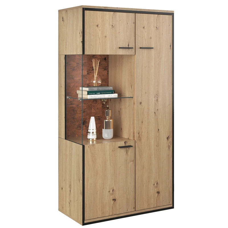 Buffet haut vitrine moderne avec éclairage LED 150Hx78Lx40Tcm TRICOKS