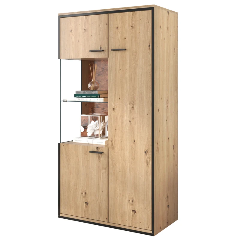 Buffet haut vitrine moderne avec éclairage LED 150Hx78Lx40Tcm TRICOKS