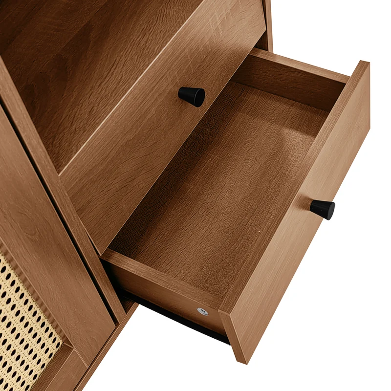 Buffet vintage effet bois avec portes en rotin 2 portes 2 tiroirs 130x75,5x40cm CROLZOI
