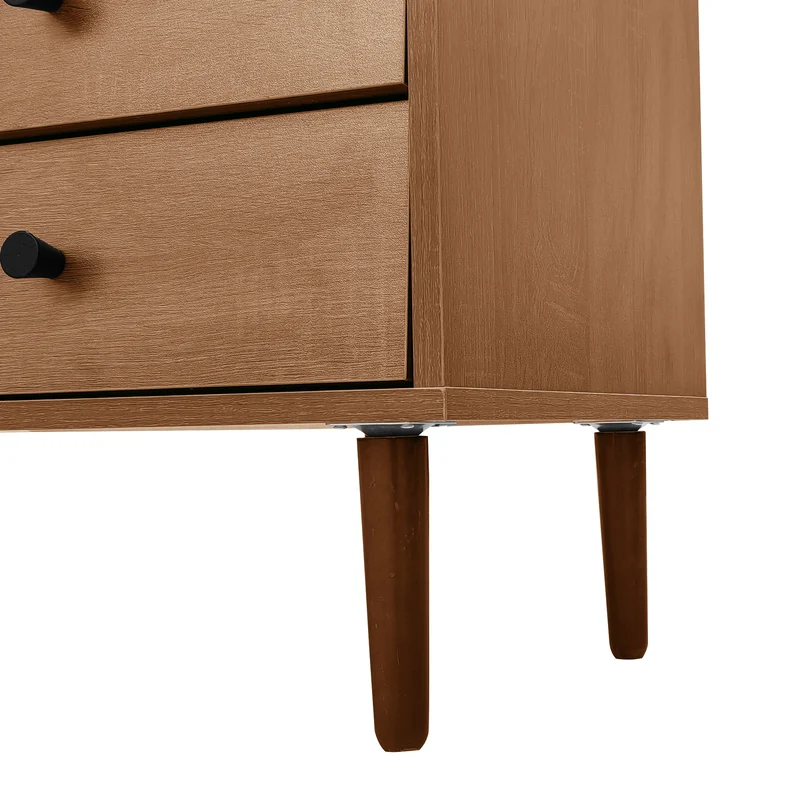 Buffet vintage effet bois avec portes en rotin 2 portes 2 tiroirs 130x75,5x40cm CROLZOI