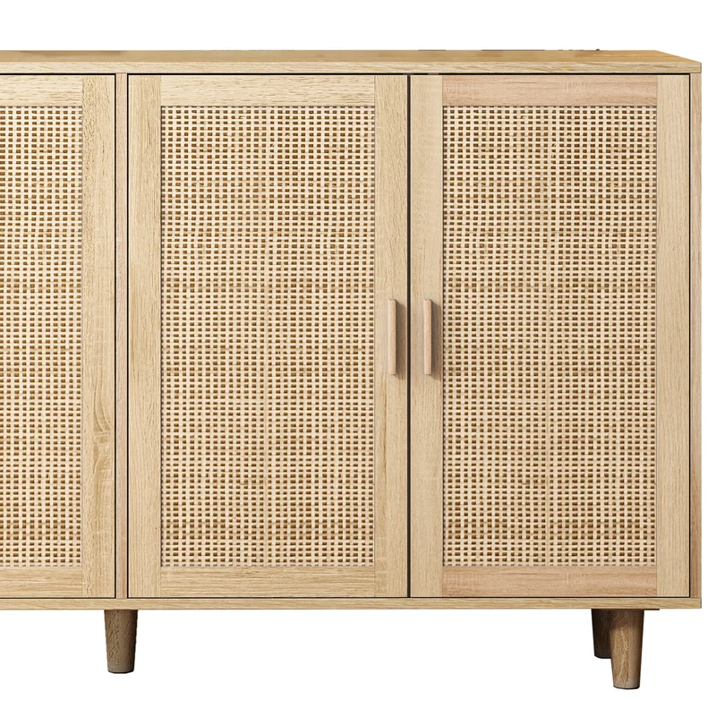 Buffet élégant effet bois nature 4 portes en rotin ECTOSYMB