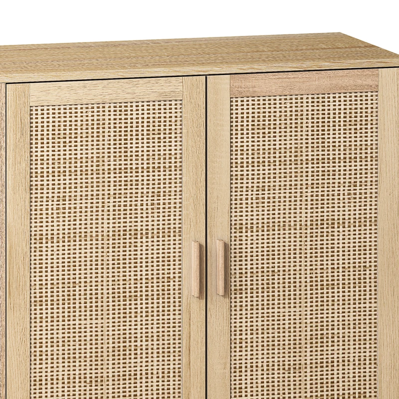 Buffet élégant effet bois nature 4 portes en rotin ECTOSYMB