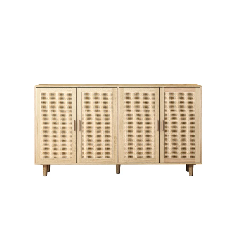 Buffet élégant effet bois nature 4 portes en rotin ECTOSYMB