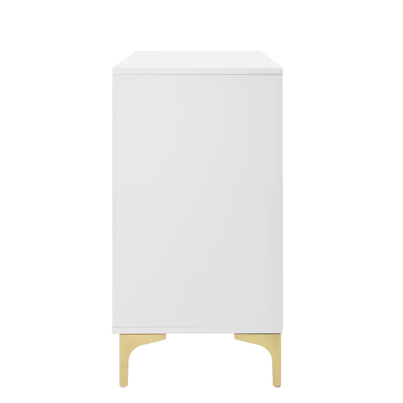 Commode blanche élégante à 6 tiroirs motif ondulé accents dorées BRAXUINS