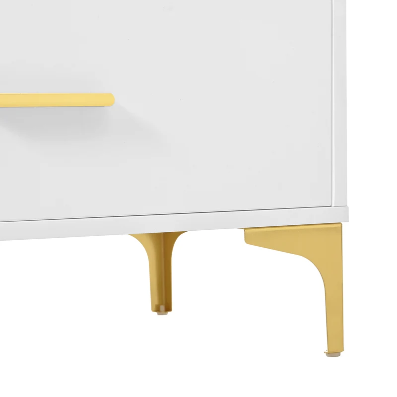 Commode blanche élégante à 6 tiroirs motif ondulé accents dorées BRAXUINS