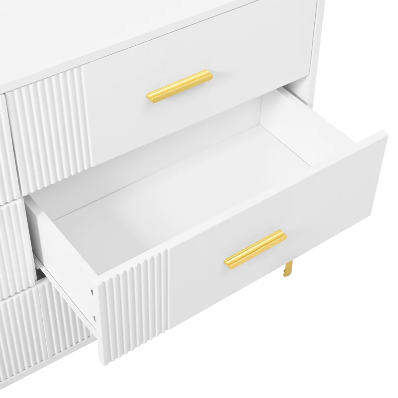 Commode blanche élégante à 6 tiroirs motif ondulé accents dorées BRAXUINS