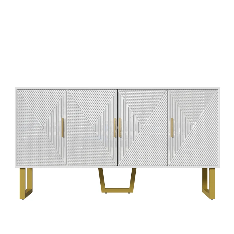 Buffet luxe blanc laqué portes texturées et accents dorées BOCAS