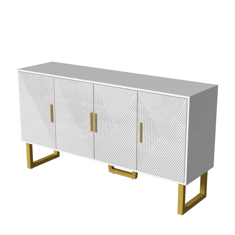 Buffet luxe blanc laqué portes texturées et accents dorées BOCAS
