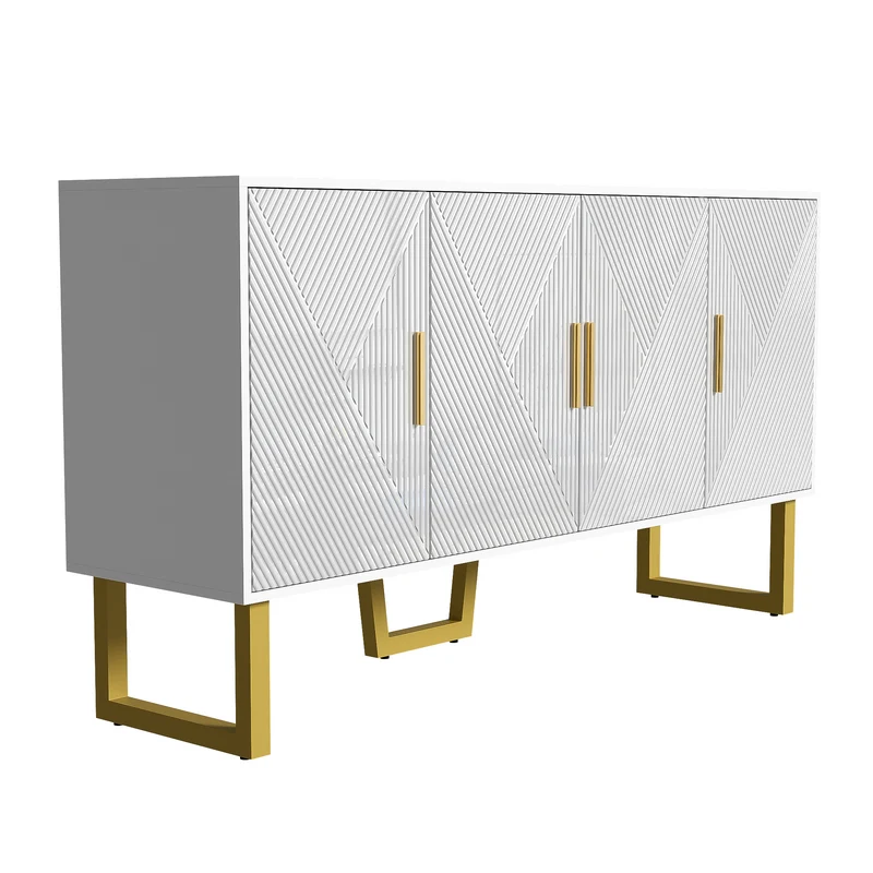 Buffet luxe blanc laqué portes texturées et accents dorées BOCAS