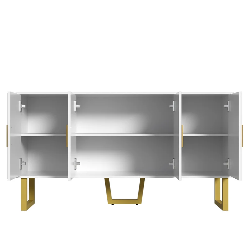 Buffet luxe blanc laqué portes texturées et accents dorées BOCAS