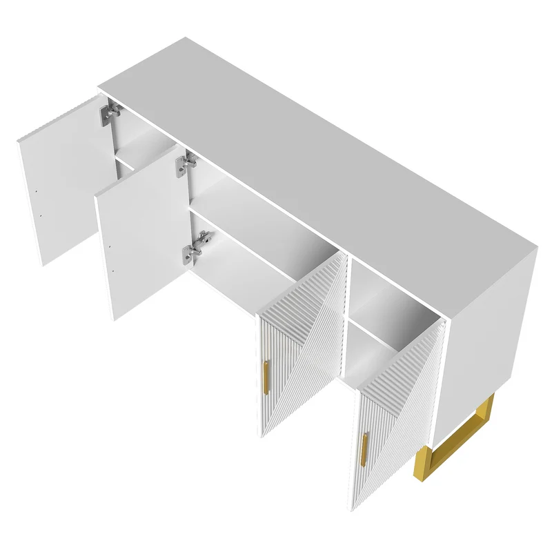Buffet luxe blanc laqué portes texturées et accents dorées BOCAS