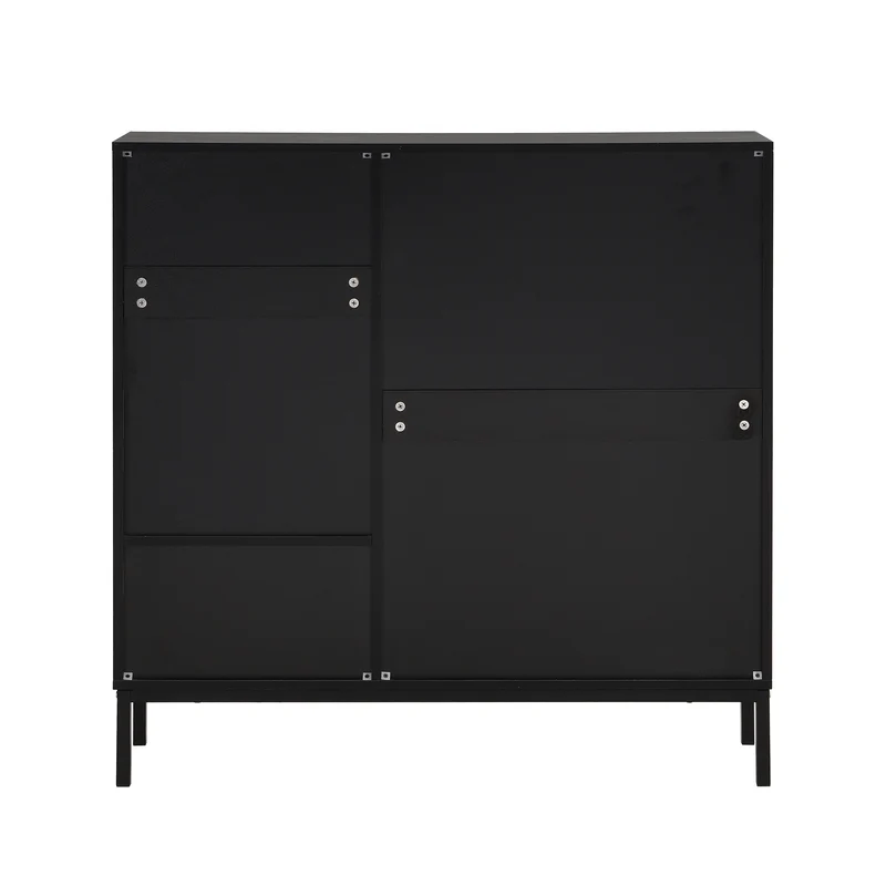 Meuble à chaussures effet bois et noir avec tabouret à langer, trois portes rabats adapté au couloir XALGUTS