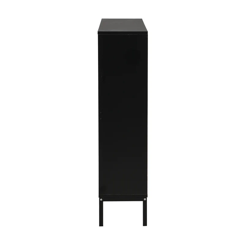 Meuble à chaussures effet bois et noir avec tabouret à langer, trois portes rabats adapté au couloir XALGUTS