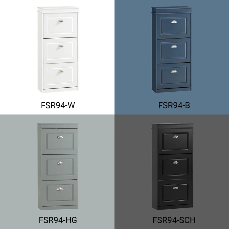 SoBuy FSR94-HG Armoire à Chaussures Slim 24 cm à 3 Abattants – 12 Paires – Dos Ventilé – Bois FSC – Gris