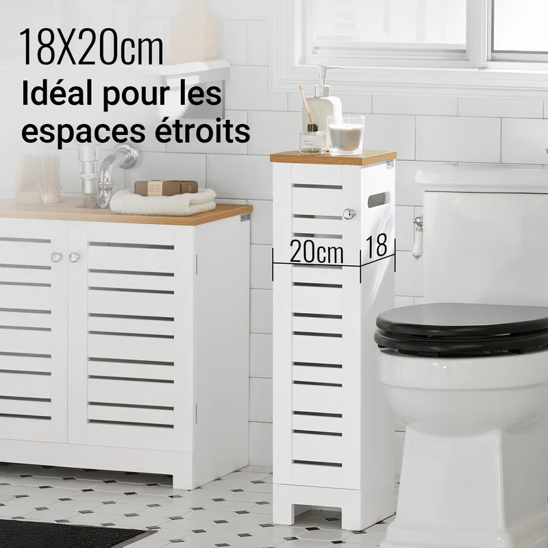 SoBuy BZR85-W Armoire Salle de Bain Rangement Fonctionnel et Compact, Gain de Place, Résistant à l’Humidité, Pratique – L20×P18×H75 cm, Bois, Blanc et Naturel