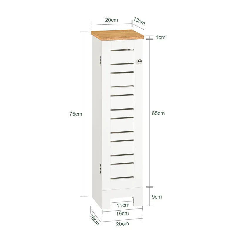 SoBuy BZR85-W Armoire Salle de Bain Rangement Fonctionnel et Compact, Gain de Place, Résistant à l’Humidité, Pratique – L20×P18×H75 cm, Bois, Blanc et Naturel