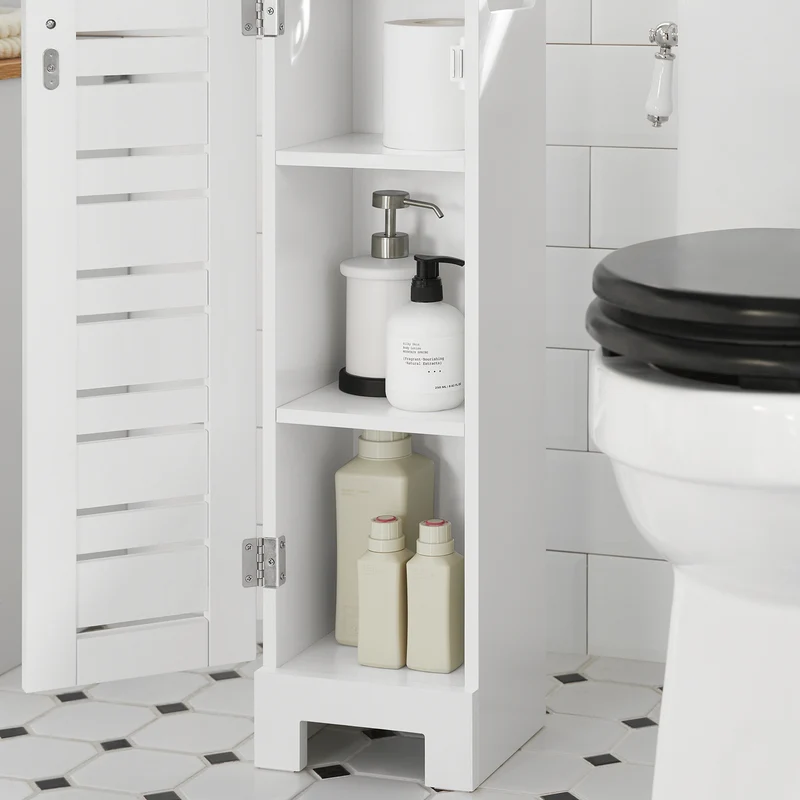 SoBuy BZR85-W Armoire Salle de Bain Rangement Fonctionnel et Compact, Gain de Place, Résistant à l’Humidité, Pratique – L20×P18×H75 cm, Bois, Blanc et Naturel