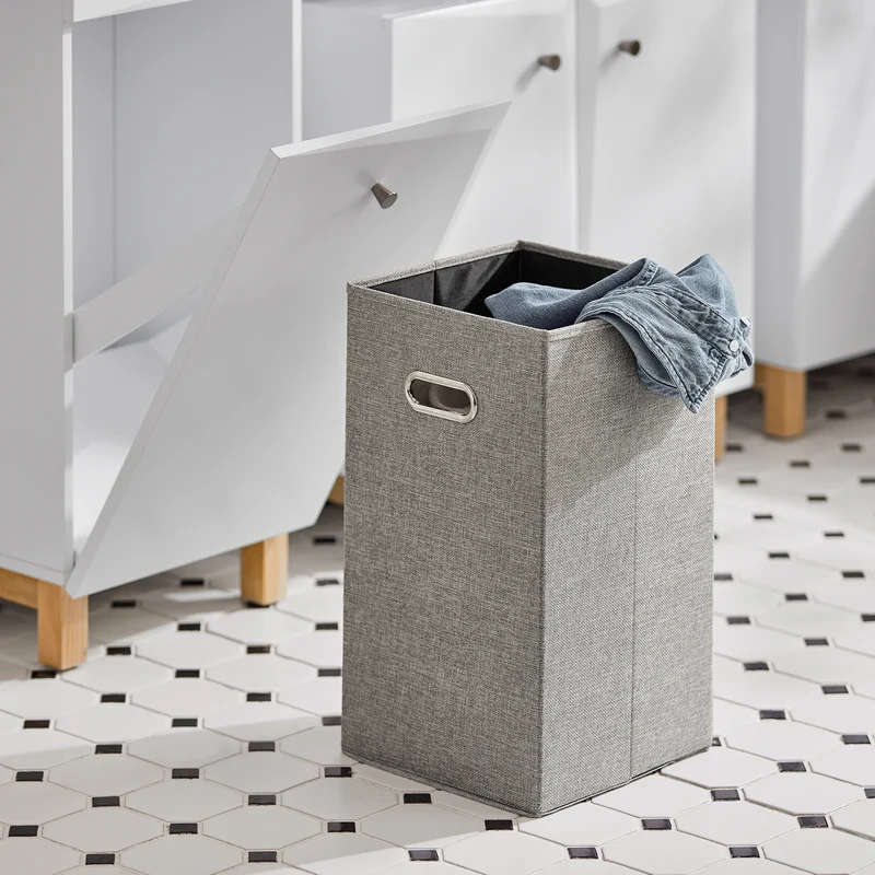 SoBuy BZR93-W Meuble Salle de Bain avec Panier à Linge, 1 Tiroir et 1 Panier Amovible, pour Salle de Bain et WC, Rangement Optimisé – L34×P30×H90 cm, Blanc