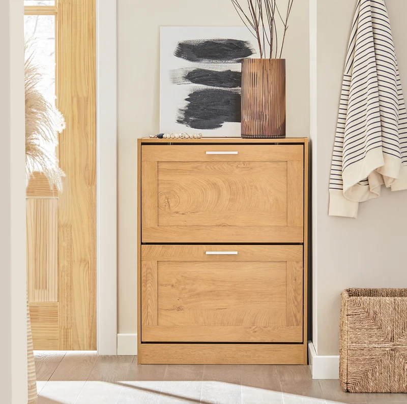 SoBuy FSR137-N Meuble à Chaussures à Abattants 2 Niveaux – Rangement Discret pour Entrée – 60x23x79 cm Naturel