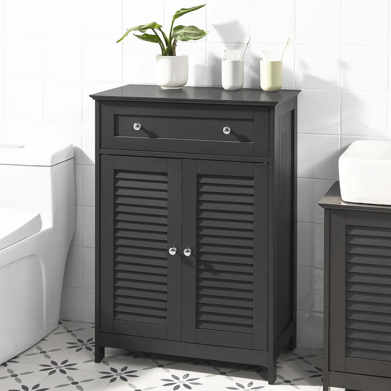 SoBuy FRG238-DG Meuble Bas Salle de Bain avec Étagère Réglable, 1 Tiroir et 2 Portes, pour Salle de Bain et WC, Rangement Optimisé – L60×P35×H87 cm, Gris Foncé