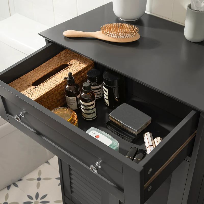 SoBuy FRG238-DG Meuble Bas Salle de Bain avec Étagère Réglable, 1 Tiroir et 2 Portes, pour Salle de Bain et WC, Rangement Optimisé – L60×P35×H87 cm, Gris Foncé