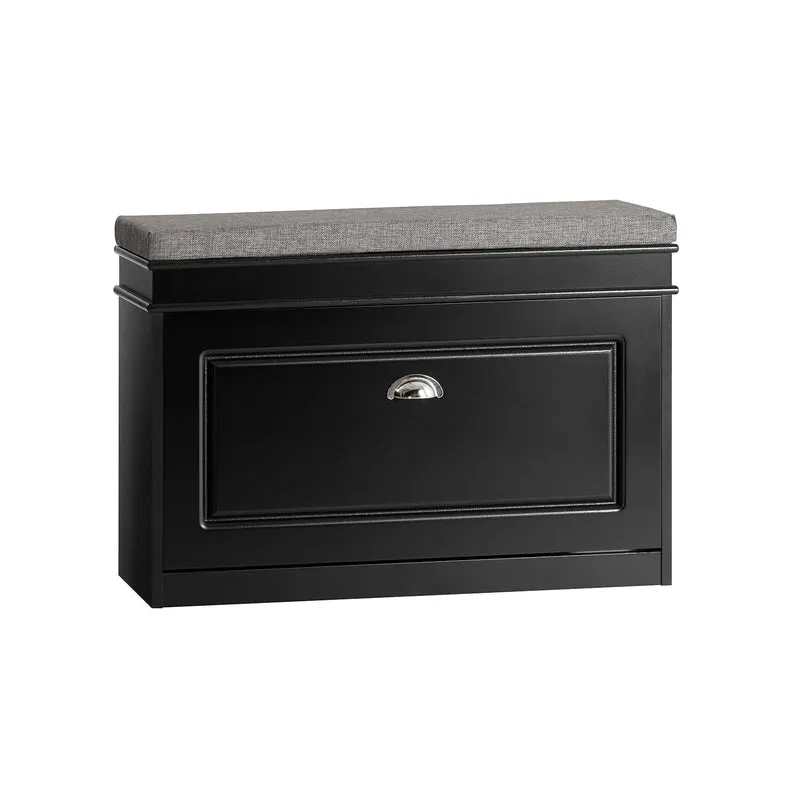 SoBuy FSR82-L-SCH Banc à Chaussures avec Coussin Rembourré et 1 Abattant, Slim 24cm pour Entrée – 75x24x51 cm, Noir