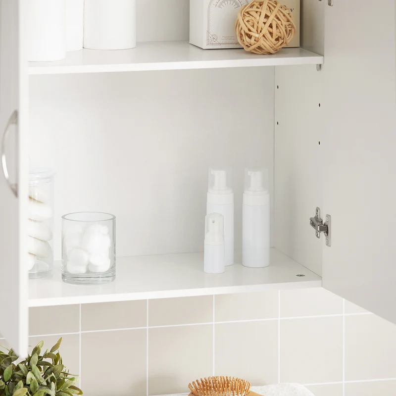 SoBuy FRG231-W Armoire Murale Salle de Bain avec Porte et Étagère Réglable – L60×P30×H60 cm, Charge 25 kg, MDF E1, Blanc