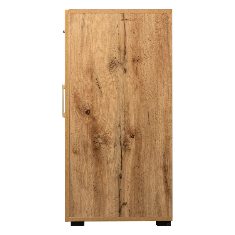 Buffet effet bois et noir 4 portes 2 tiroirs poignées dorés 208x39,5x80cm HERNON