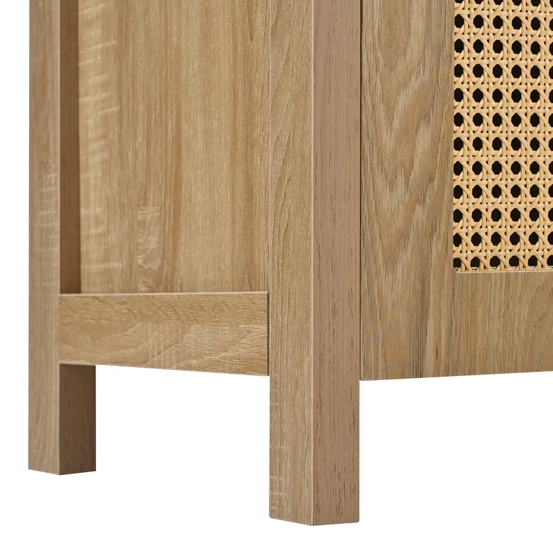 Buffet effet bois avec 4 portes en rotin synthétique et poignées métalliques DREQE